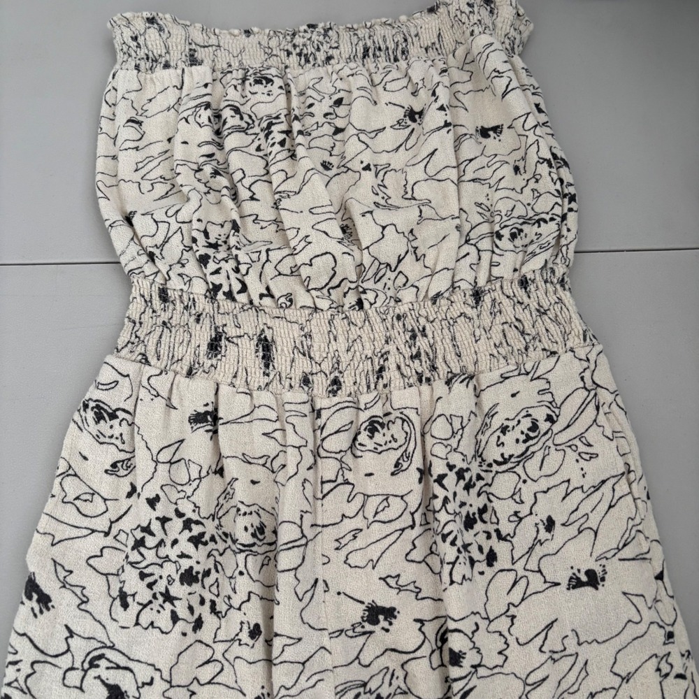 O'Neill Womens Strapless Floral Smocked Wide Leg Jumpsuit Cream Black Size L - Picture 9 of 10